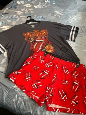 NWTS The Rolling Stones Graphic Tee & Red Tongue Print Lounge Shorts Sz 3X